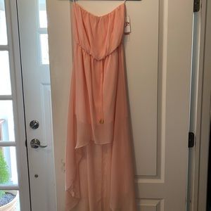 Pink High-Low dress with drawstring at waist